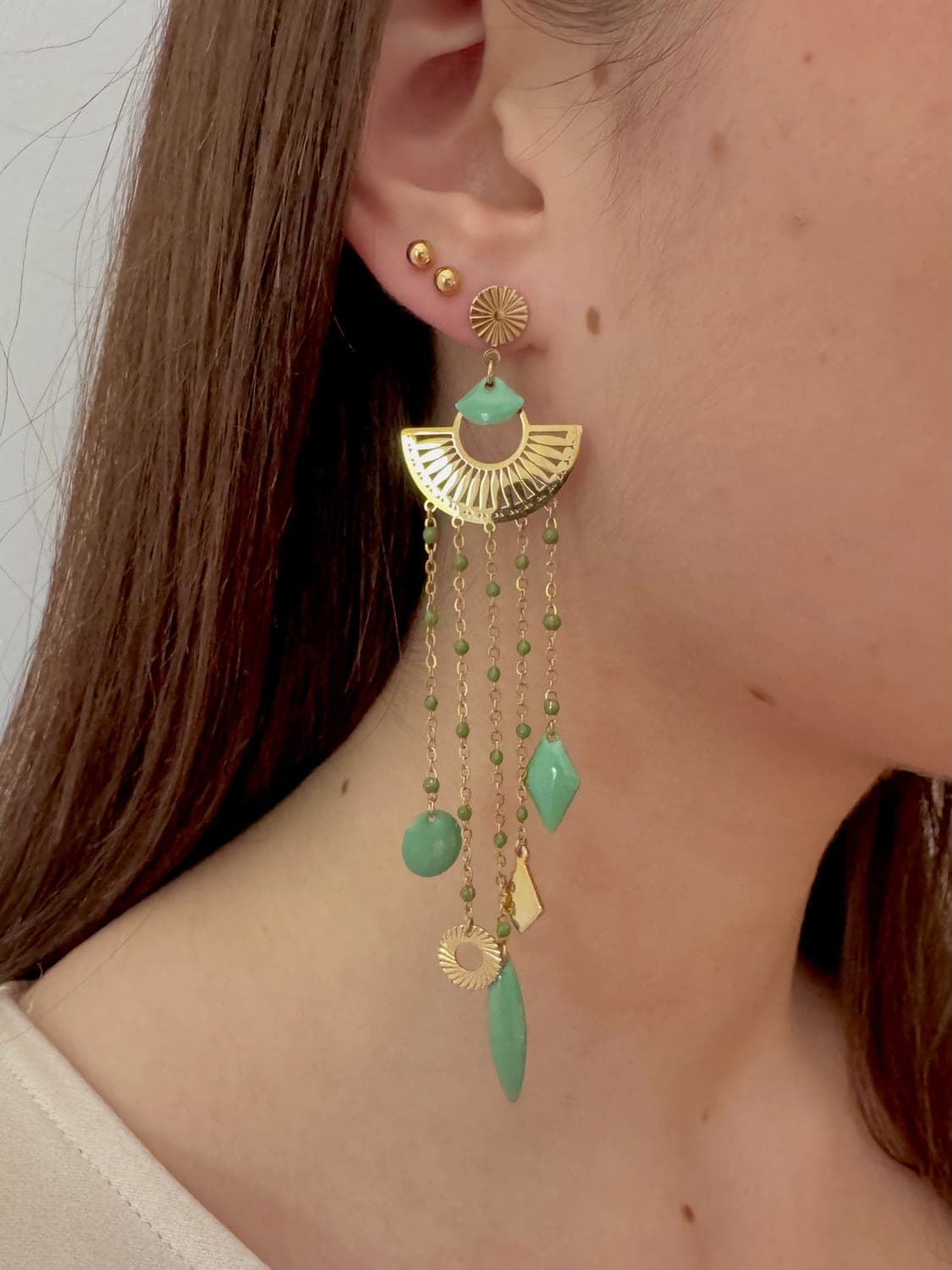 Bohème verte en cascade portée, boucles fait main La Coquette